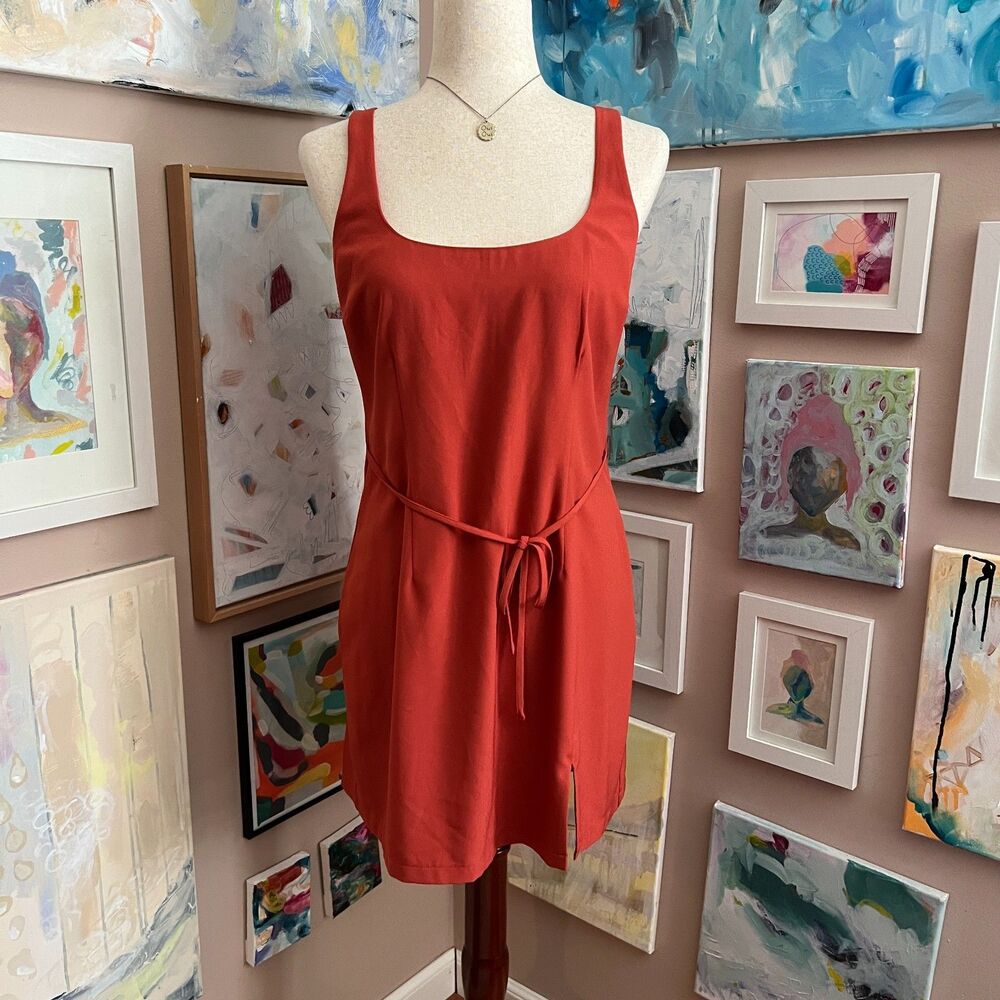 Abercrombie & Fitch Red Sleeveless Mini Dress 90s Minimalist Tie Waist Size M